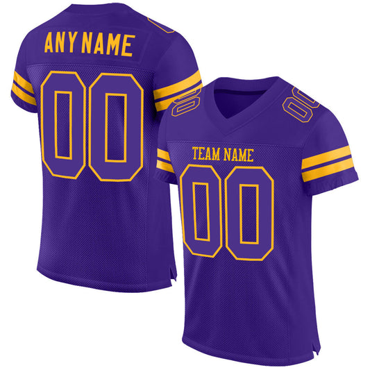 Custom Purple Purple-Gold Mesh Authentic Football Jersey - Main View