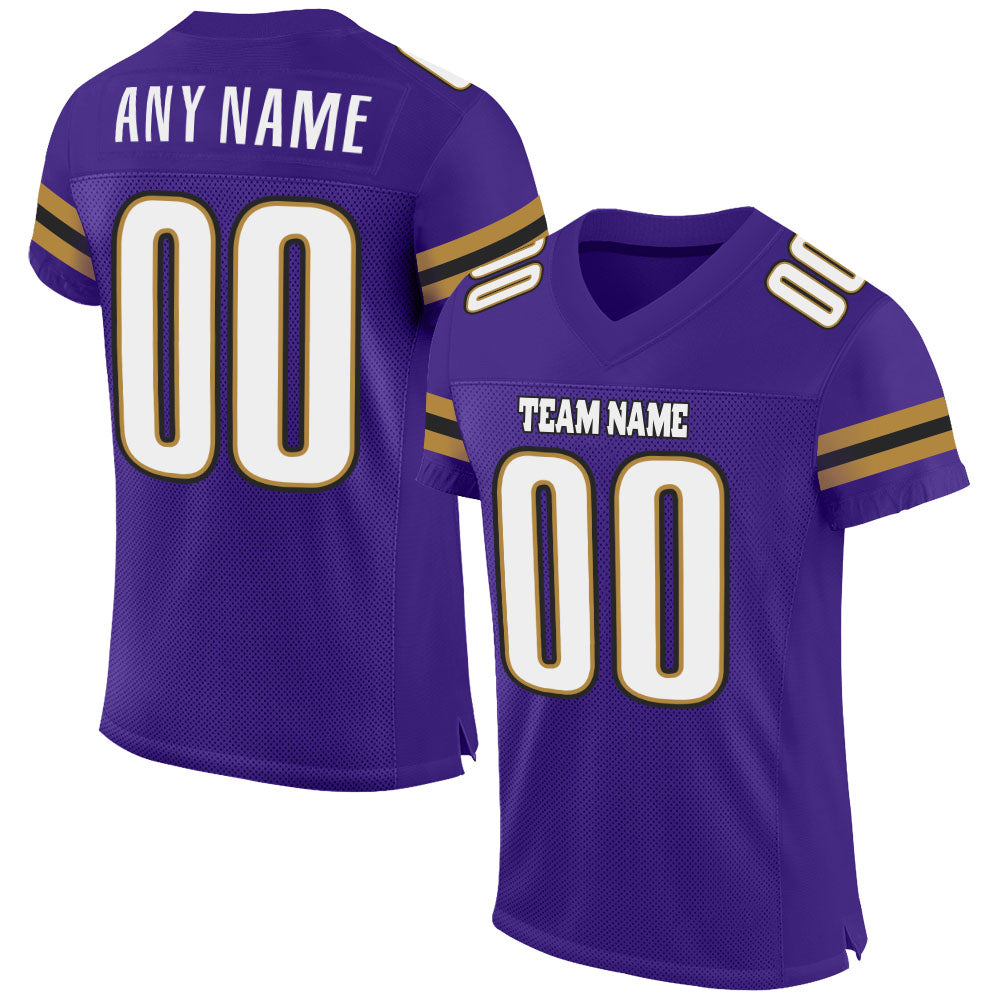 Custom Purple White-Old Gold Mesh Authentic Football Jersey - Main View