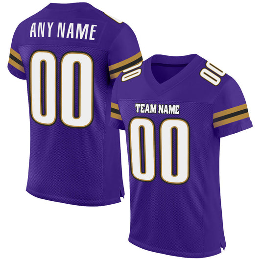 Custom Purple White-Old Gold Mesh Authentic Football Jersey - Main View
