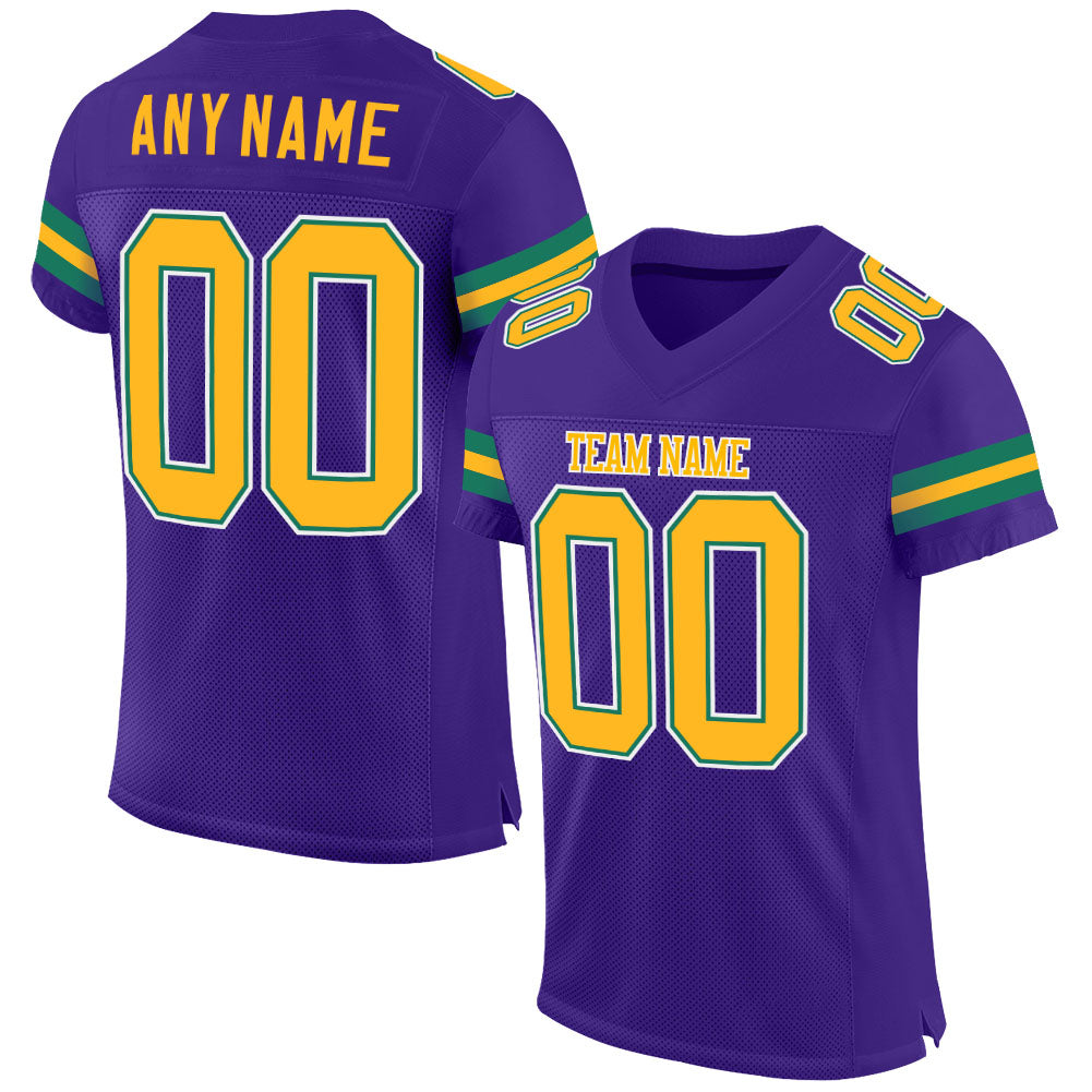 Custom Purple Gold-Kelly Green Mesh Authentic Football Jersey - Main View