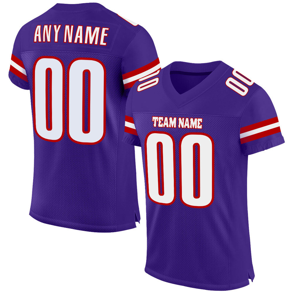 Custom Purple White-Red Mesh Authentic Football Jersey - Main View