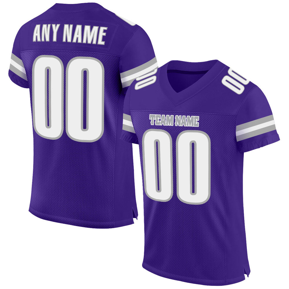 Custom Purple White-Gray Mesh Authentic Football Jersey - Main View