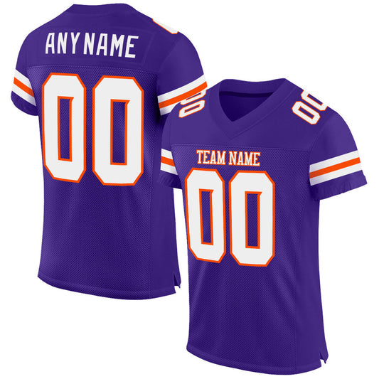 Custom Purple White-Orange Mesh Authentic Football Jersey - Main View