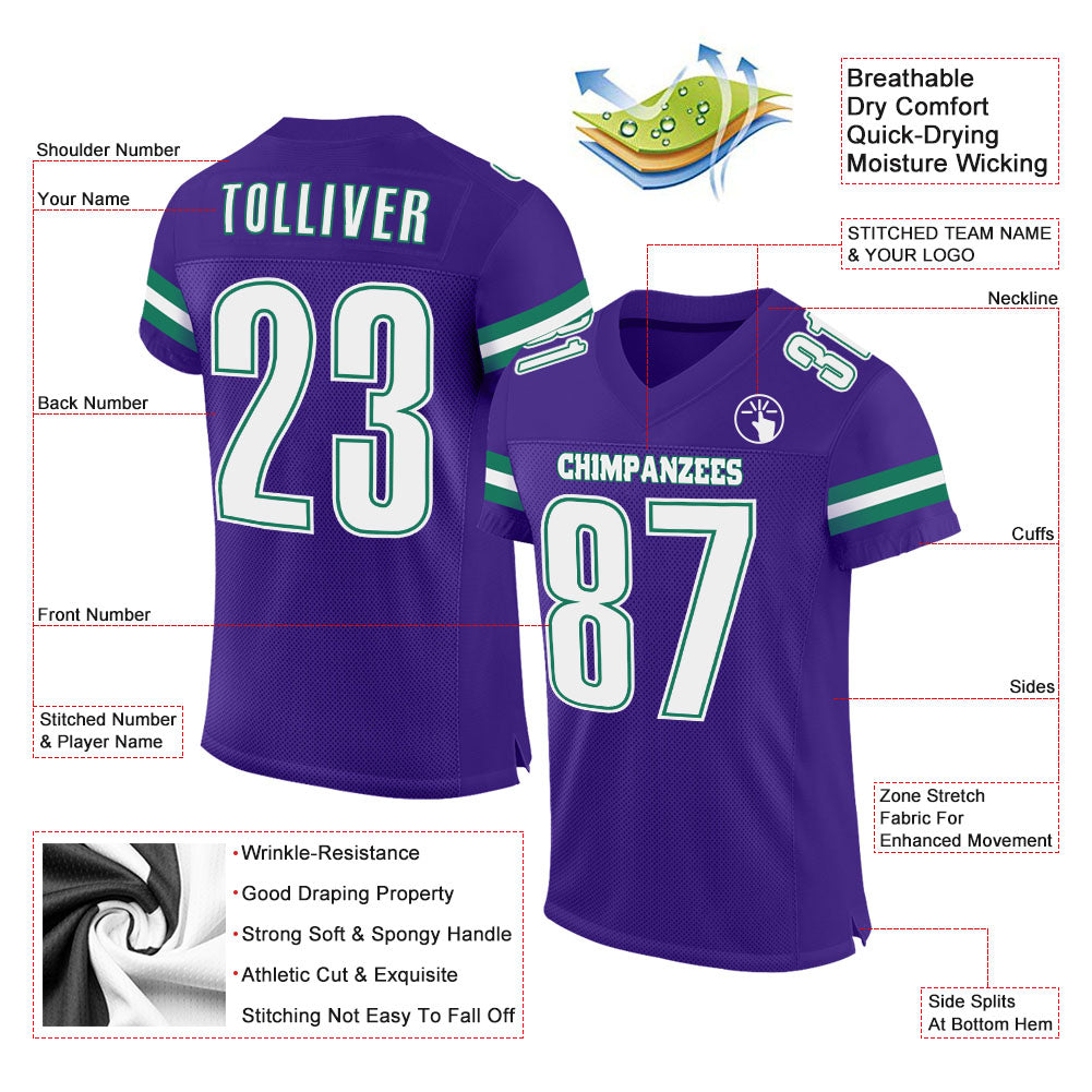 Custom Purple White-Kelly Green Mesh Authentic Football Jersey view 2