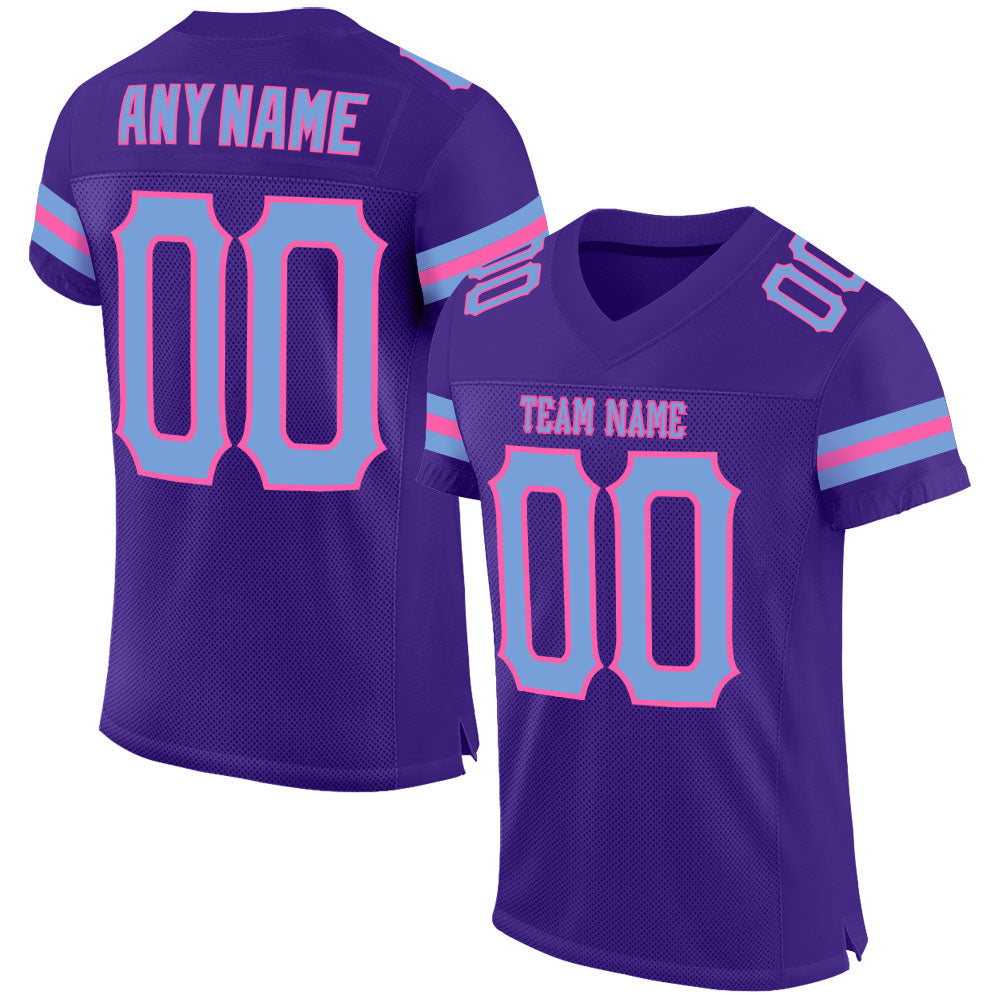 Custom Purple Light Blue-Pink Mesh Authentic Football Jersey - Main View