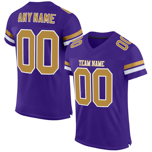 Custom Purple Old Gold-White Mesh Authentic Football Jersey - Main View