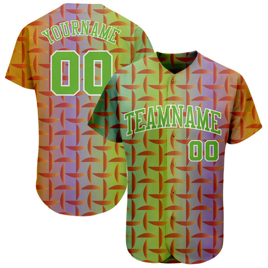 Custom Purple Neon Green-White 3D Pattern Design Authentic Baseball Jersey - Main View