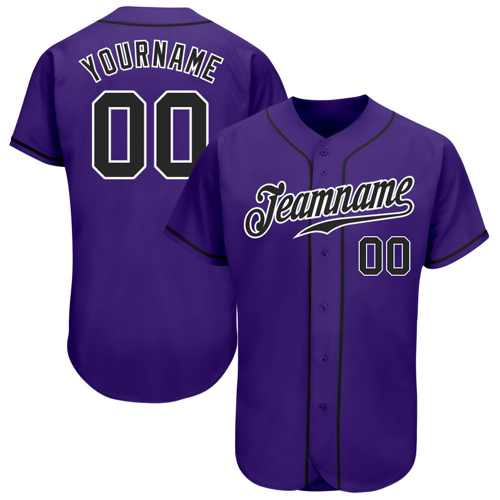 Custom Purple Black-White Authentic Baseball Jersey - Main View