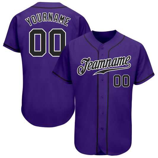 Custom Purple Black-White Authentic Baseball Jersey - Main View