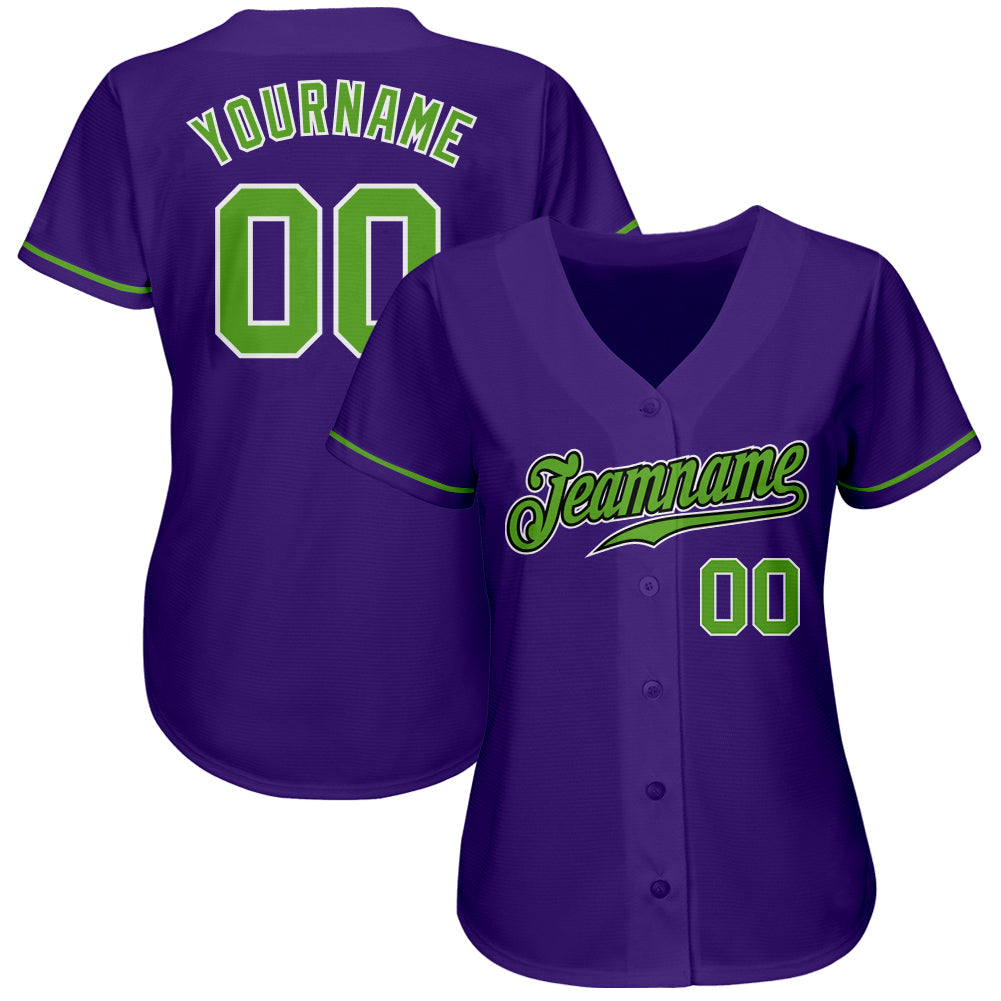 Custom Purple Neon Green-White Authentic Baseball Jersey view 2