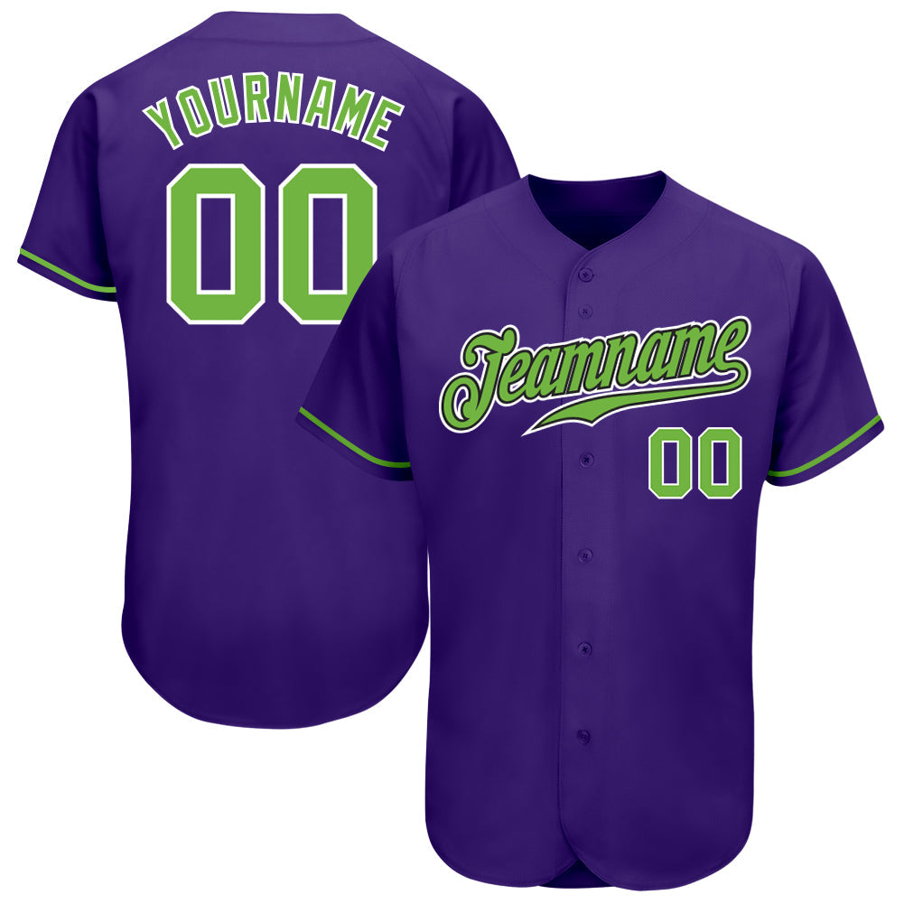 Custom Purple Neon Green-White Authentic Baseball Jersey - Main View