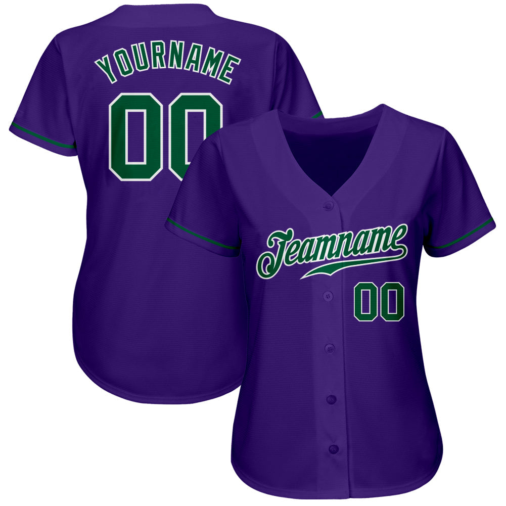 Custom Purple Kelly Green-White Authentic Baseball Jersey view 2