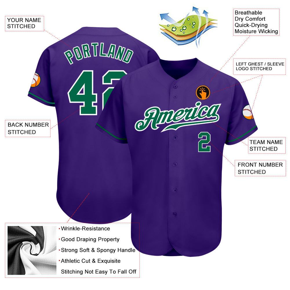 Custom Purple Kelly Green-White Authentic Baseball Jersey view 3