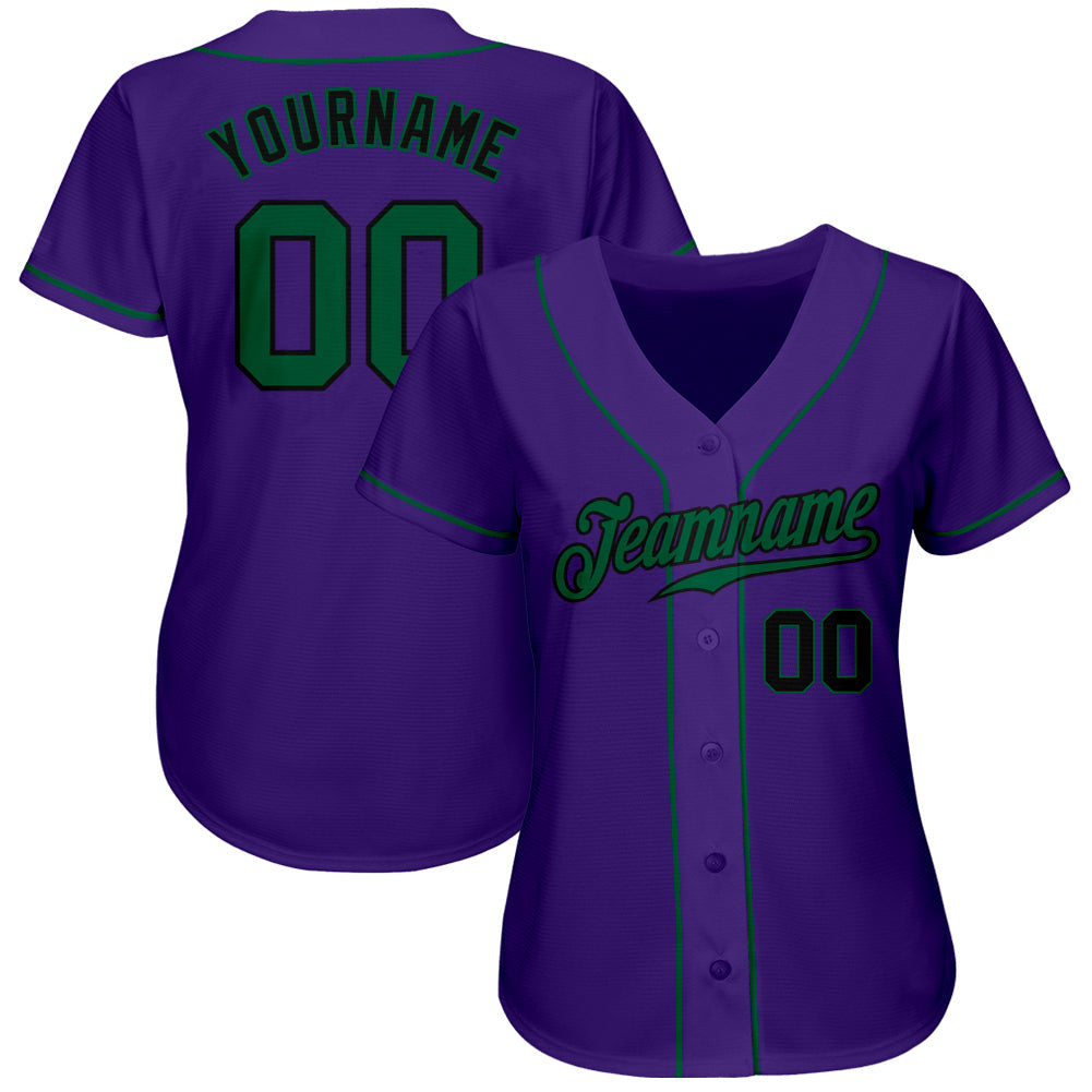 Custom Purple Kelly Green-Black Authentic Baseball Jersey view 2