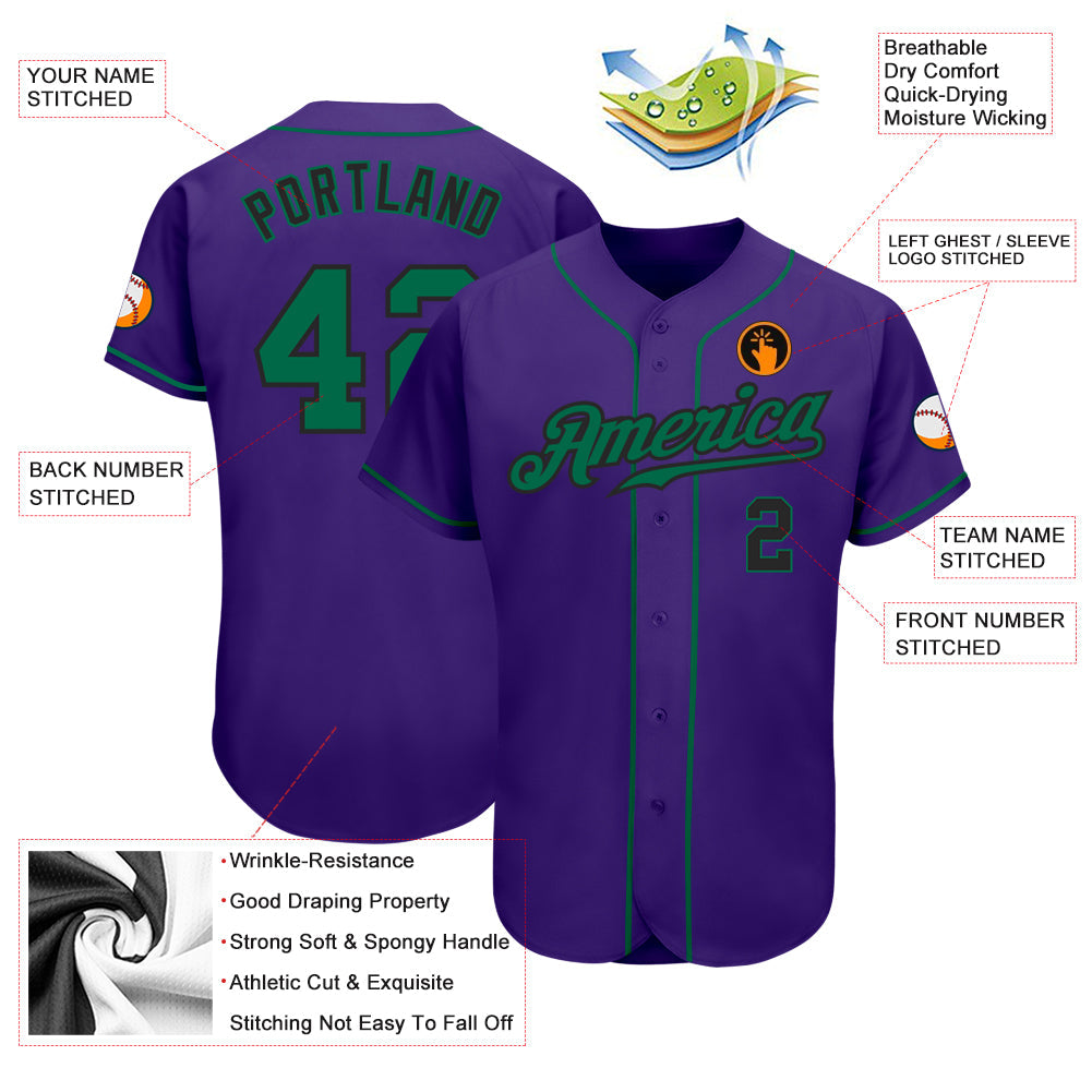 Custom Purple Kelly Green-Black Authentic Baseball Jersey view 3