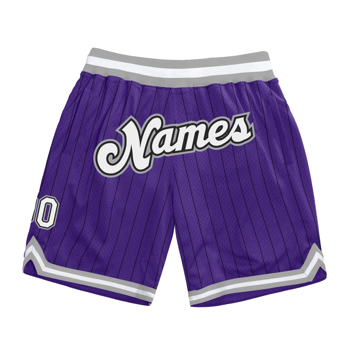 Custom Purple Black Pinstripe White-Gray Authentic Basketball Shorts - Main View