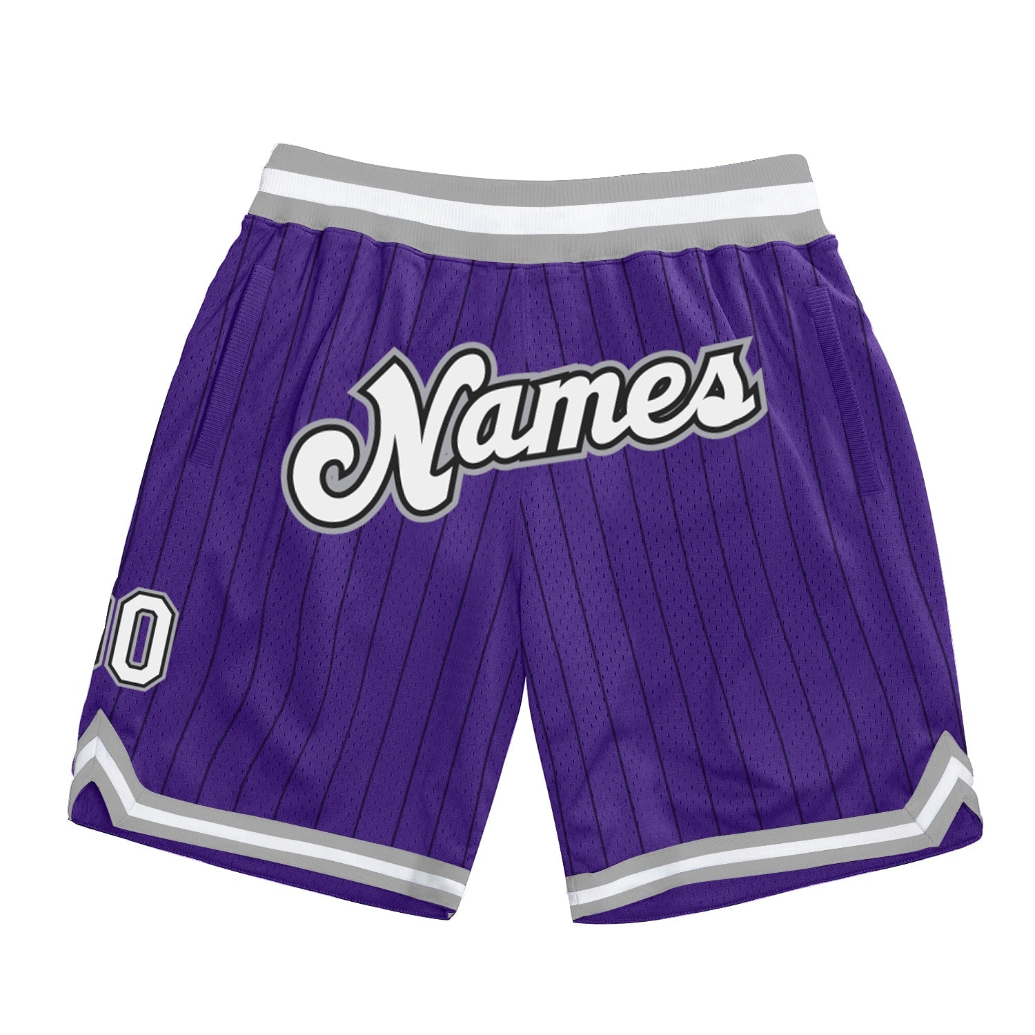 Custom Purple Black Pinstripe White-Gray Authentic Basketball Shorts - Main View