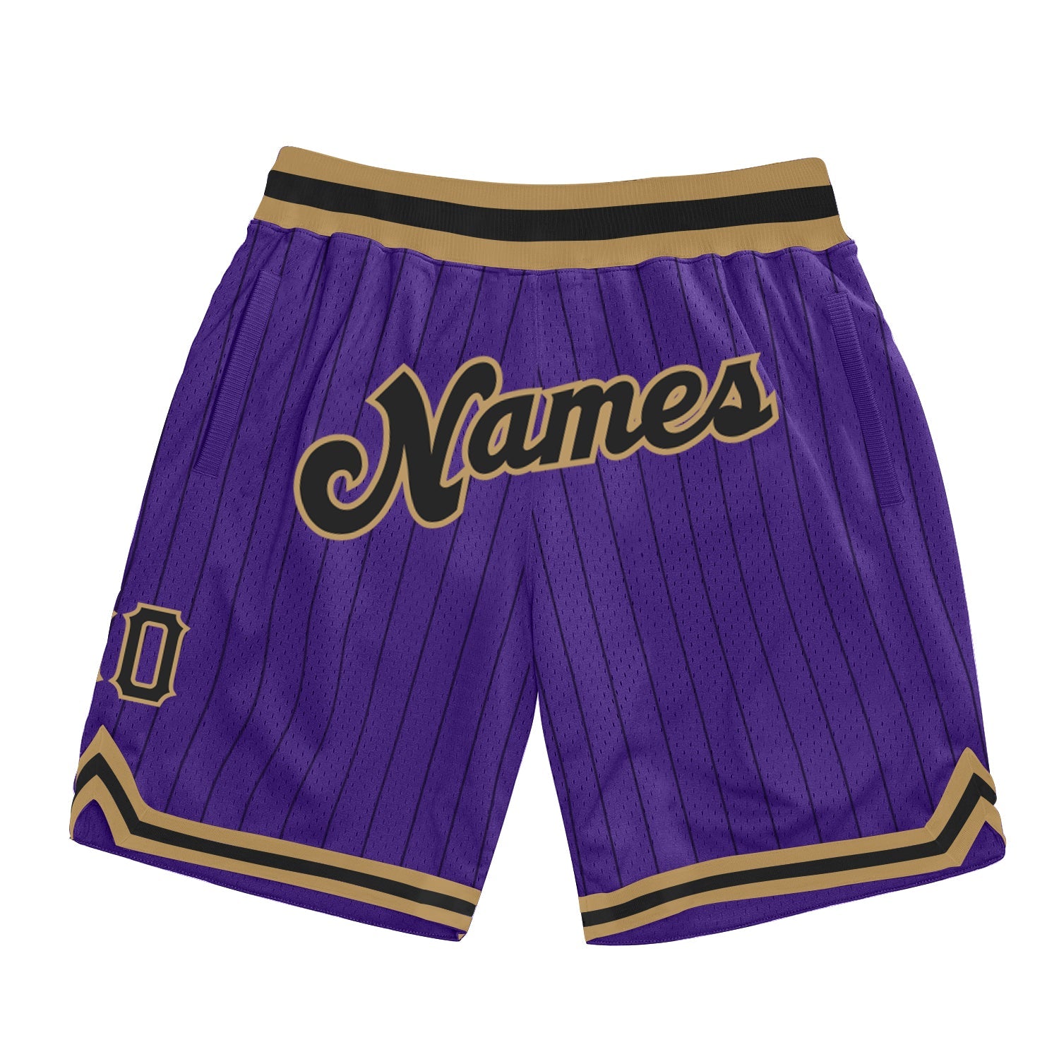 Custom Purple Black Pinstripe Black-Old Gold Authentic Basketball Shorts - Main View