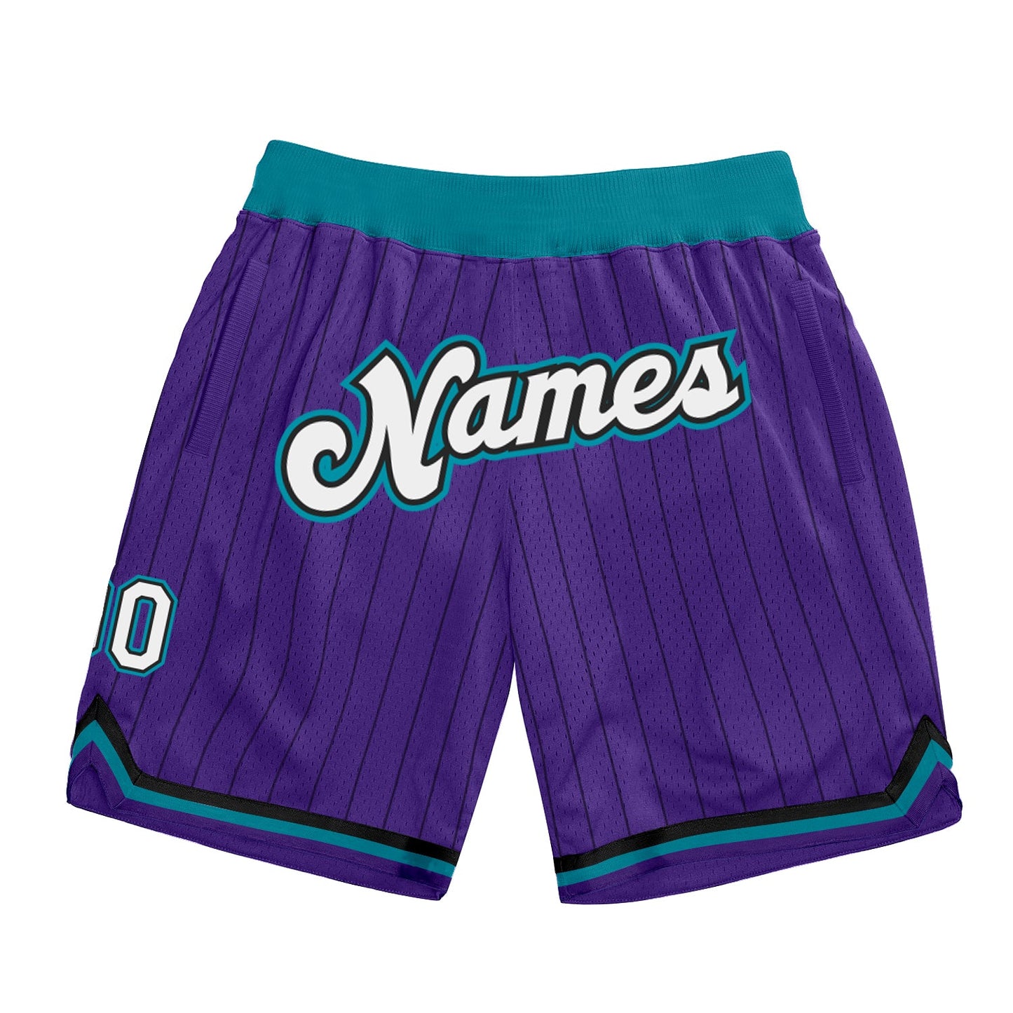 Custom Purple Black Pinstripe White-Teal Authentic Basketball Shorts - Main View