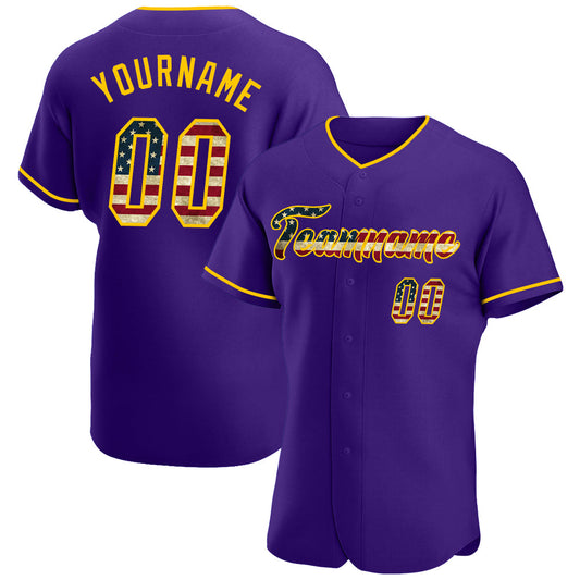 Custom Purple Vintage USA Flag-Gold Authentic Baseball Jersey - Main View