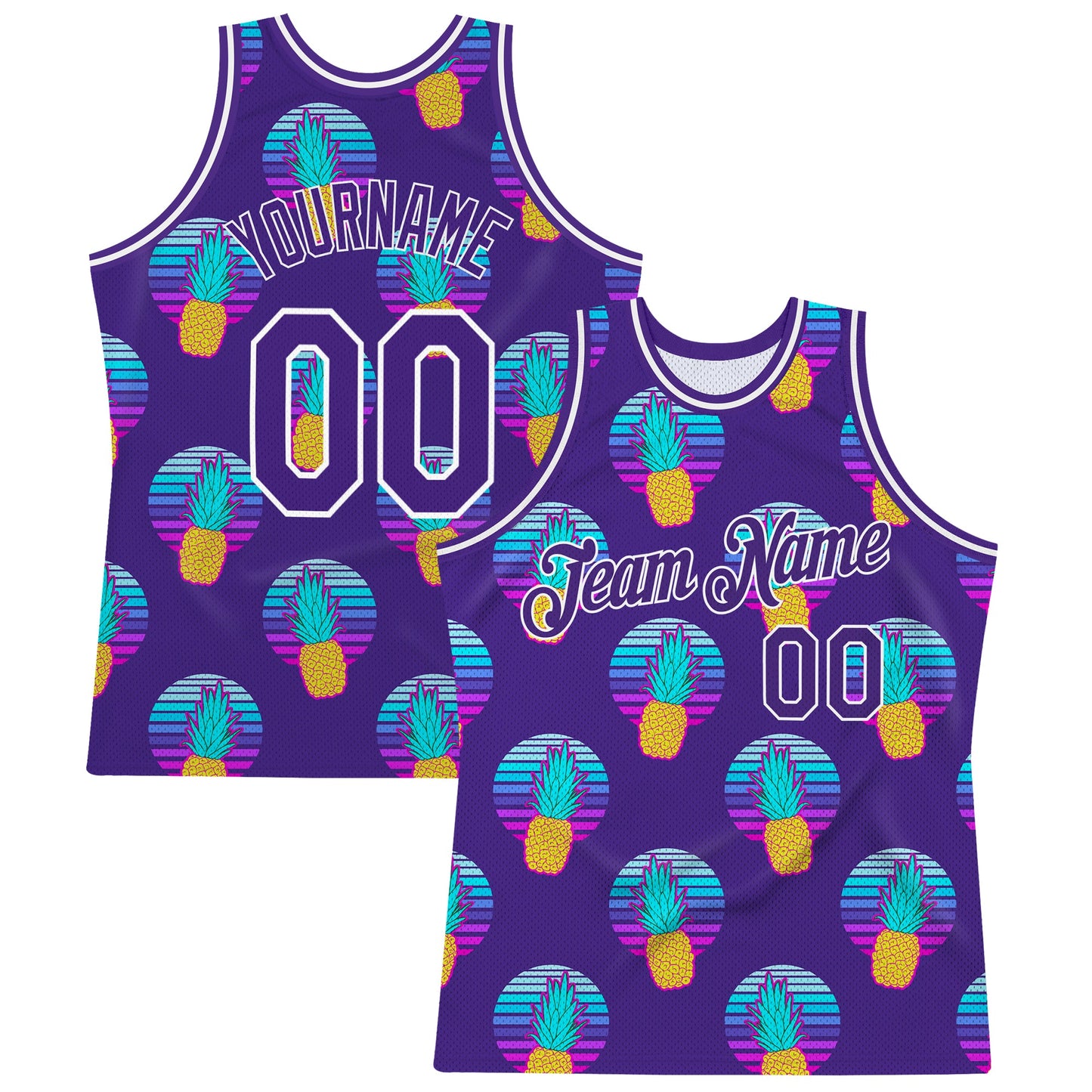 Custom Purple Purple-White 3D Pattern Design Pineapples Authentic Basketball Jersey - Main View