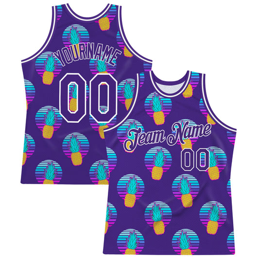 Custom Purple Purple-White 3D Pattern Design Pineapples Authentic Basketball Jersey - Main View