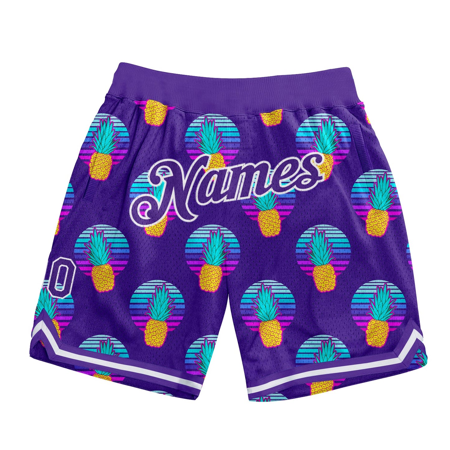 Custom Purple Purple-White 3D Pattern Design Pineapples Authentic Basketball Shorts - Main View