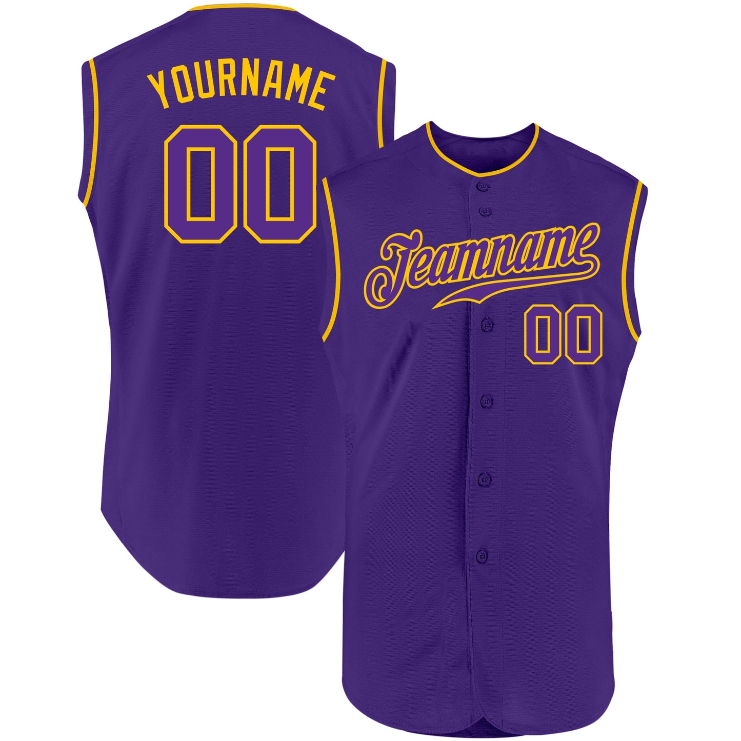 Custom Purple Purple-Gold Authentic Sleeveless Baseball Jersey - Main View