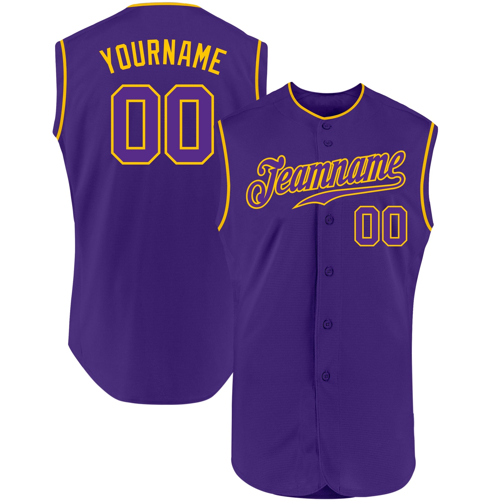 Custom Purple Purple-Gold Authentic Sleeveless Baseball Jersey - Main View