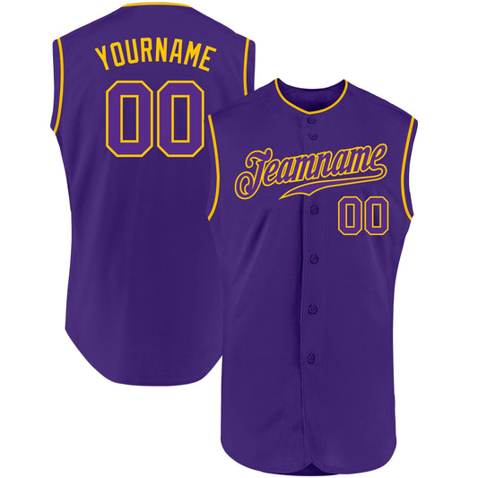 Custom Purple Purple-Gold Authentic Sleeveless Baseball Jersey - Main View