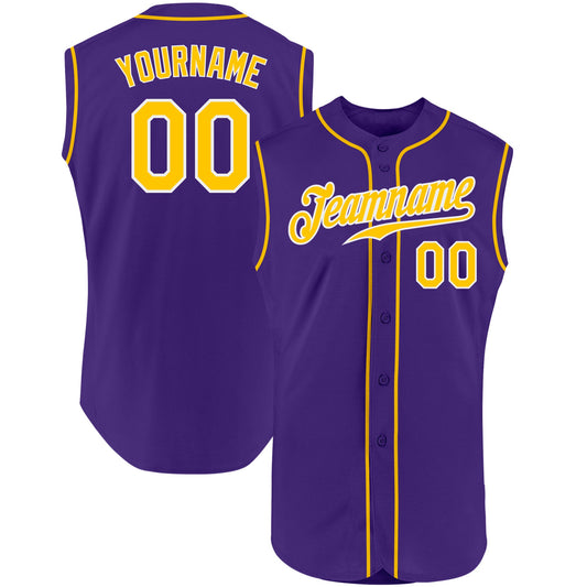 Custom Purple Gold-White Authentic Sleeveless Baseball Jersey - Main View
