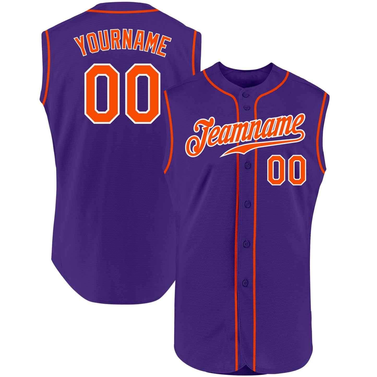 Custom Purple Orange-White Authentic Sleeveless Baseball Jersey - Main View