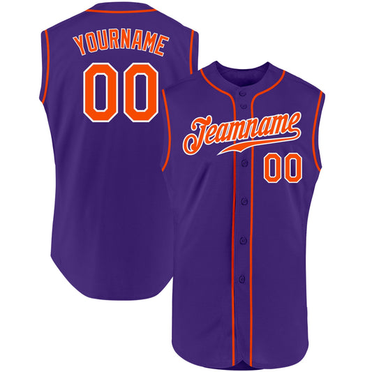 Custom Purple Orange-White Authentic Sleeveless Baseball Jersey - Main View