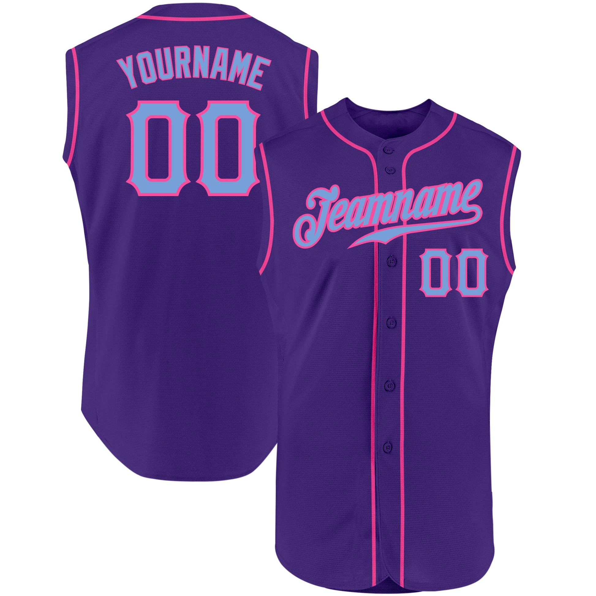 Custom Purple Light Blue-Pink Authentic Sleeveless Baseball Jersey - Main View