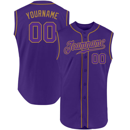 Custom Purple Purple-Old Gold Authentic Sleeveless Baseball Jersey - Main View