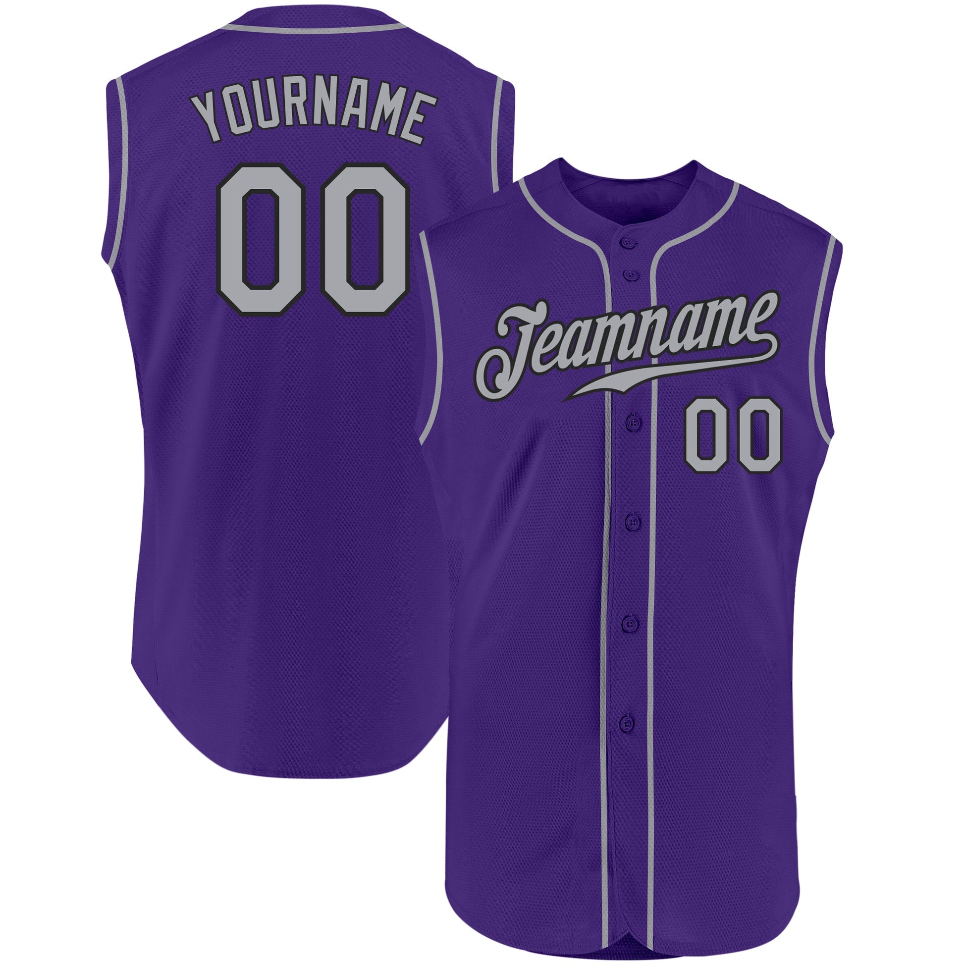 Custom Purple Gray-Black Authentic Sleeveless Baseball Jersey - Main View
