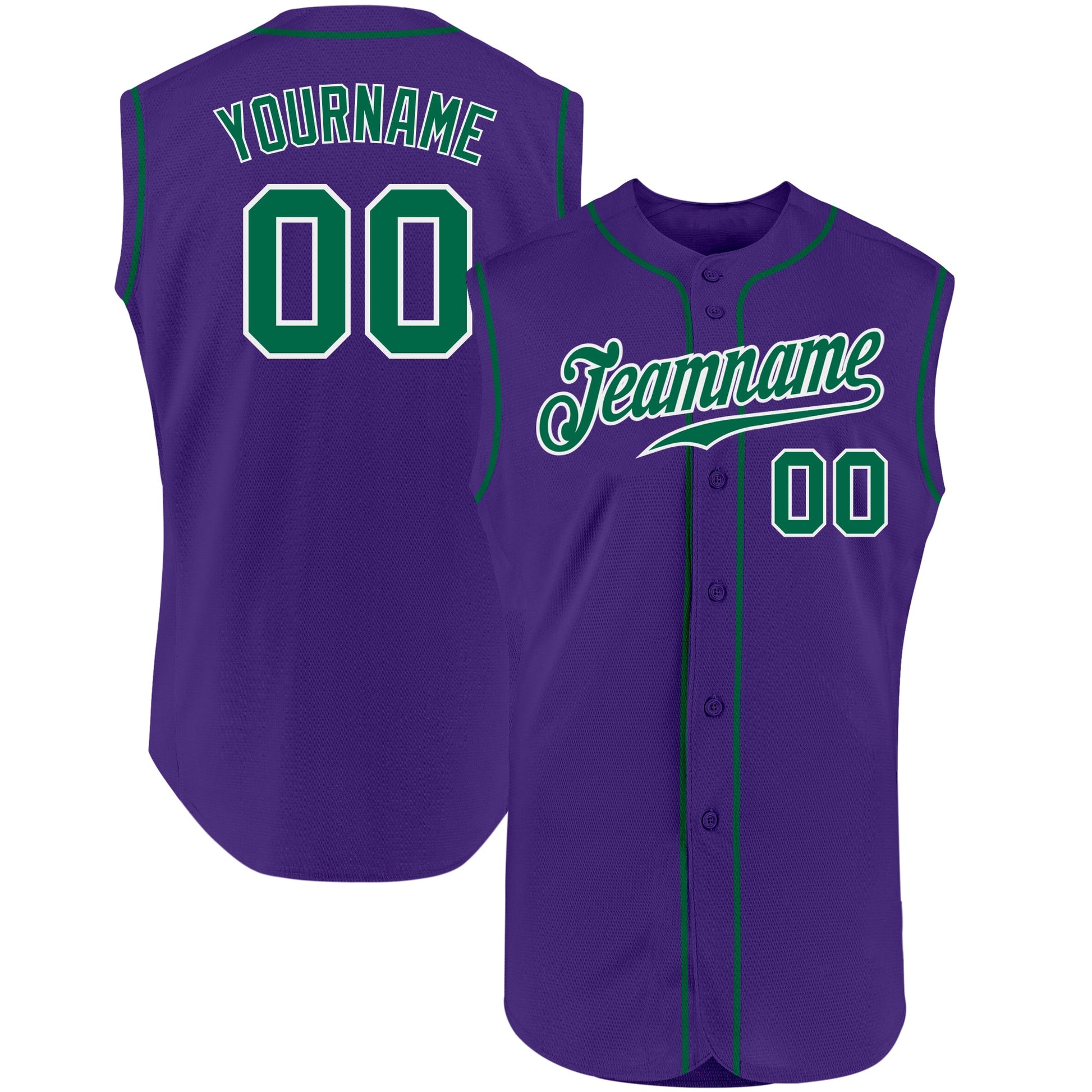 Custom Purple Kelly Green-White Authentic Sleeveless Baseball Jersey - Main View