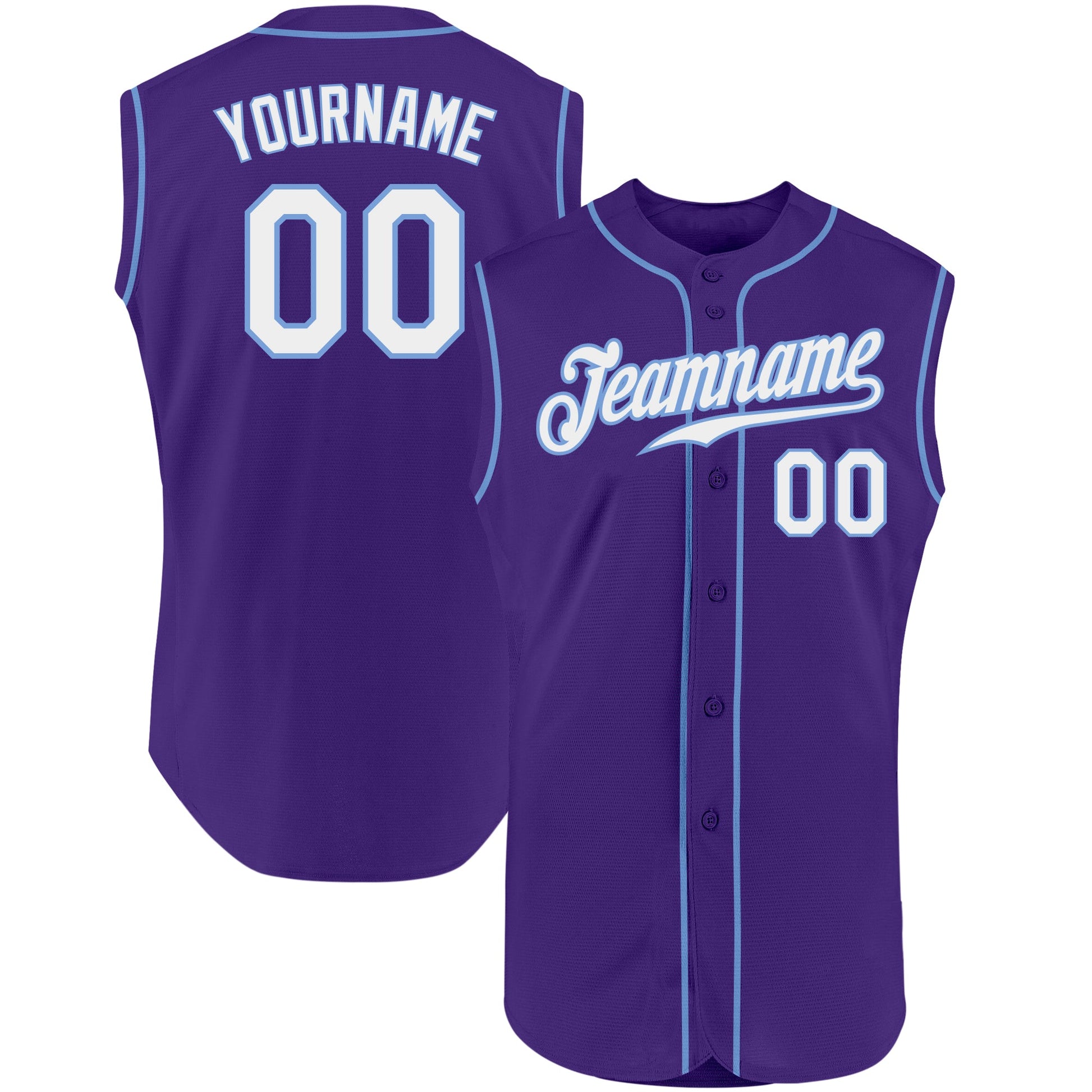 Custom Purple White-Light Blue Authentic Sleeveless Baseball Jersey - Main View