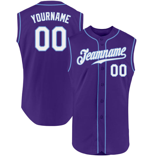 Custom Purple White-Light Blue Authentic Sleeveless Baseball Jersey - Main View