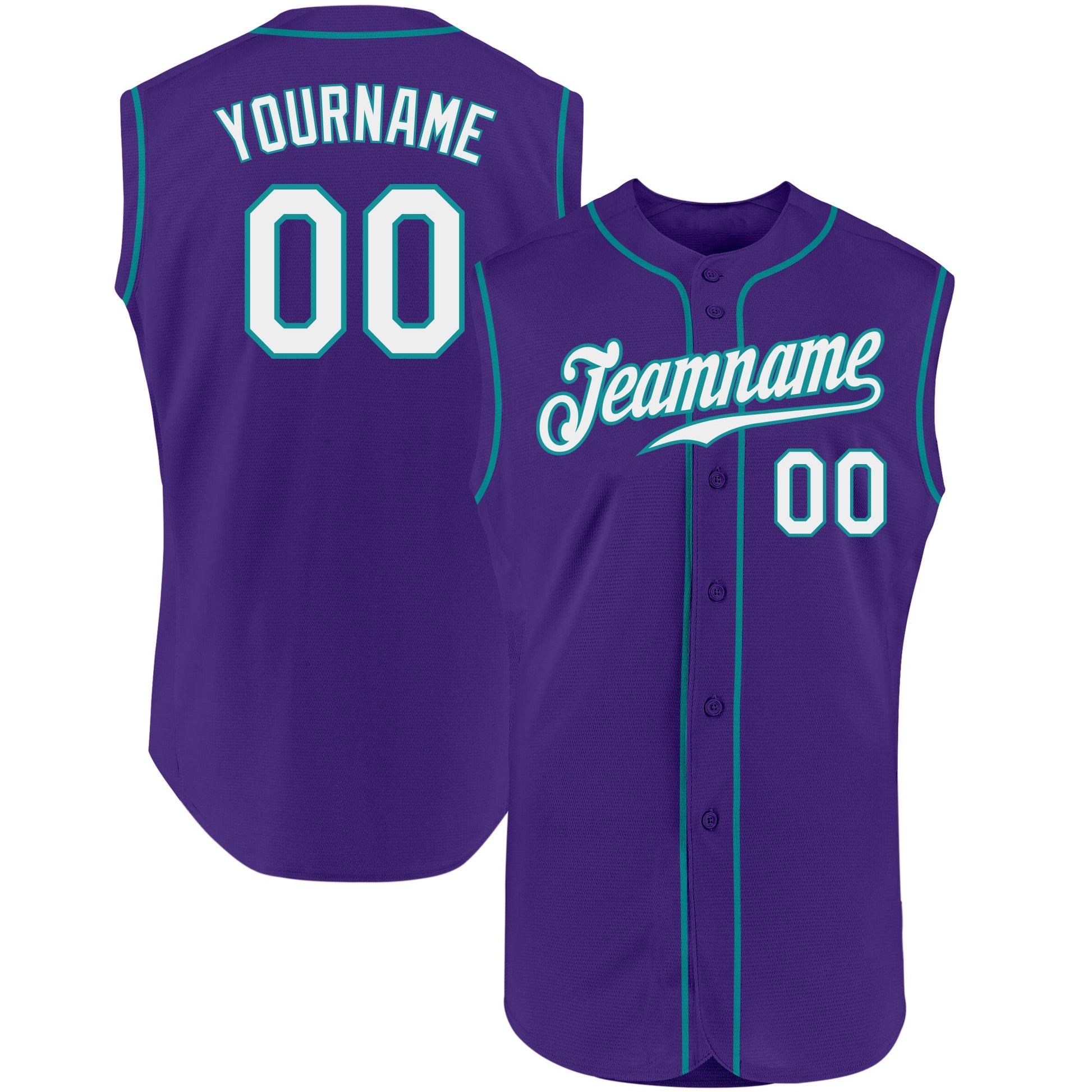 Custom Purple White-Teal Authentic Sleeveless Baseball Jersey - Main View