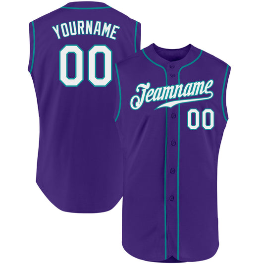 Custom Purple White-Teal Authentic Sleeveless Baseball Jersey - Main View
