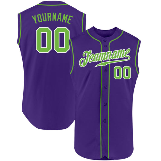 Custom Purple Neon Green-White Authentic Sleeveless Baseball Jersey - Main View