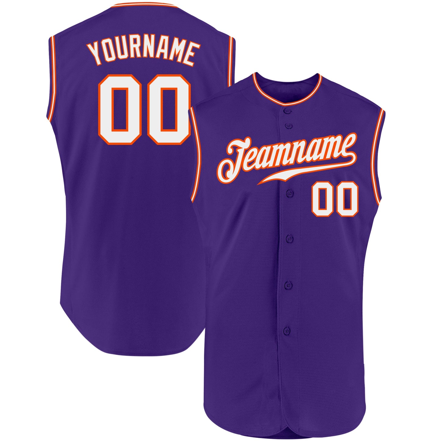 Custom Purple White-Orange Authentic Sleeveless Baseball Jersey - Main View