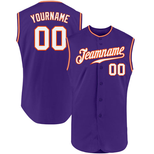 Custom Purple White-Orange Authentic Sleeveless Baseball Jersey - Main View
