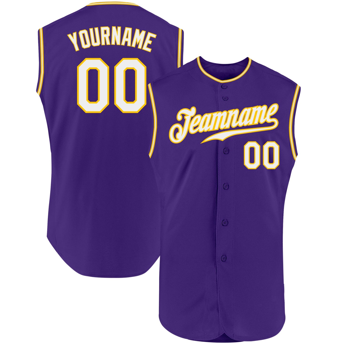 Custom Purple White-Gold Authentic Sleeveless Baseball Jersey - Main View