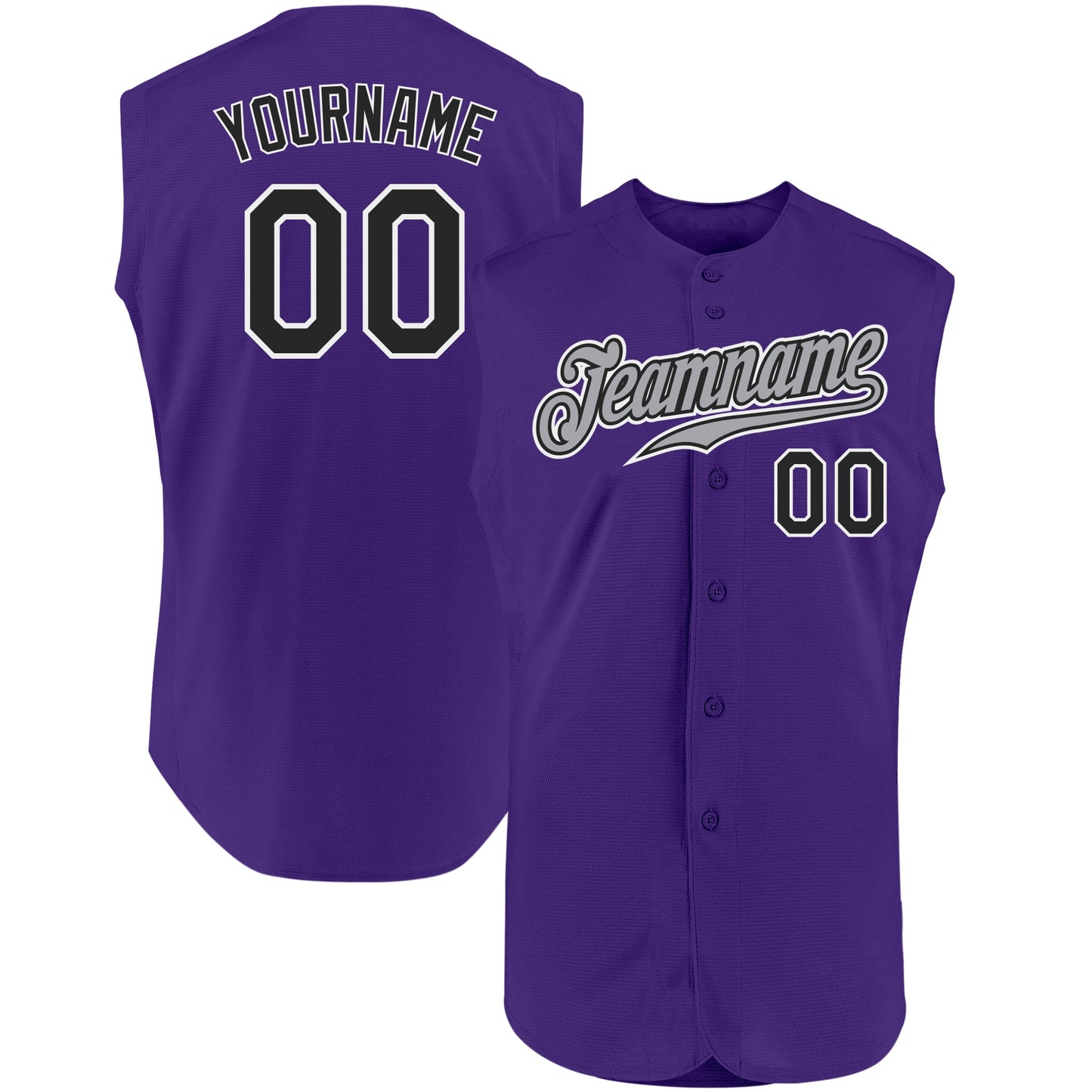 Custom Purple Black-White Authentic Sleeveless Baseball Jersey - Main View
