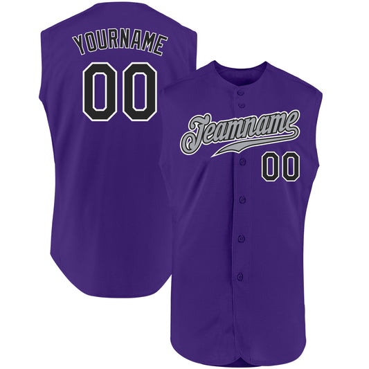 Custom Purple Black-White Authentic Sleeveless Baseball Jersey - Main View