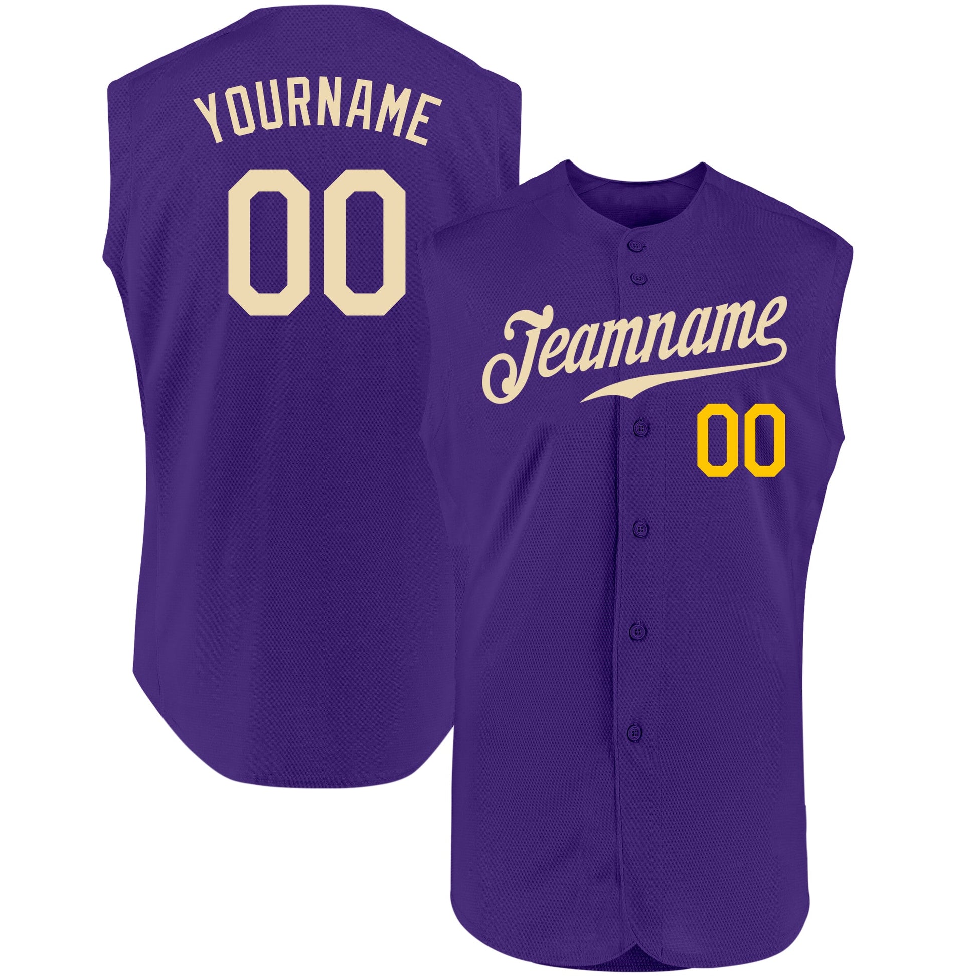 Custom Purple Cream-Gold Authentic Sleeveless Baseball Jersey - Main View