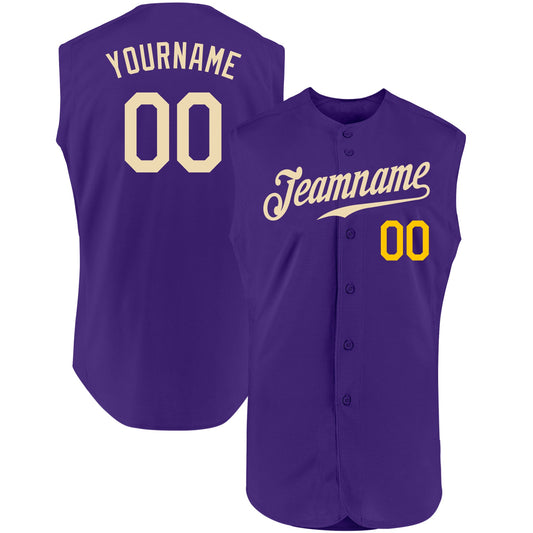 Custom Purple Cream-Gold Authentic Sleeveless Baseball Jersey - Main View