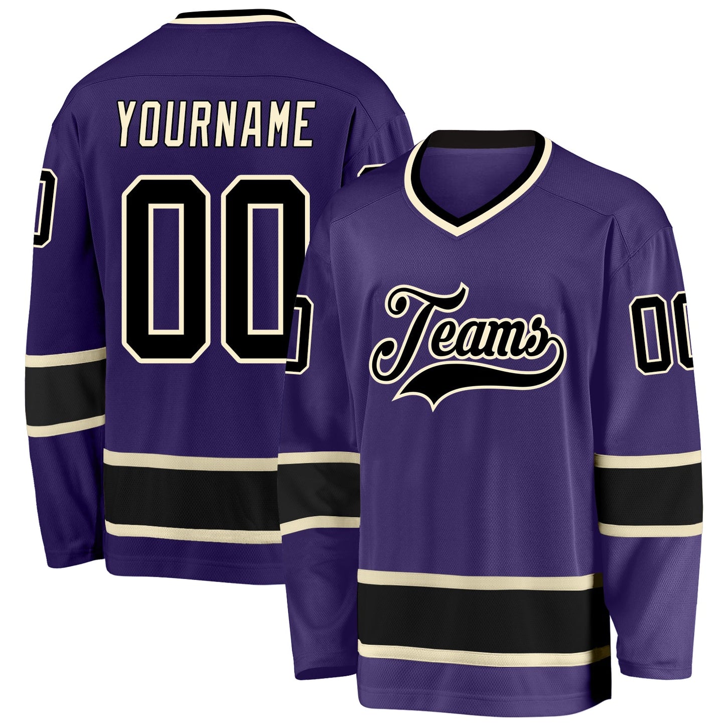 Custom Purple Black-Cream Hockey Jersey - Main View
